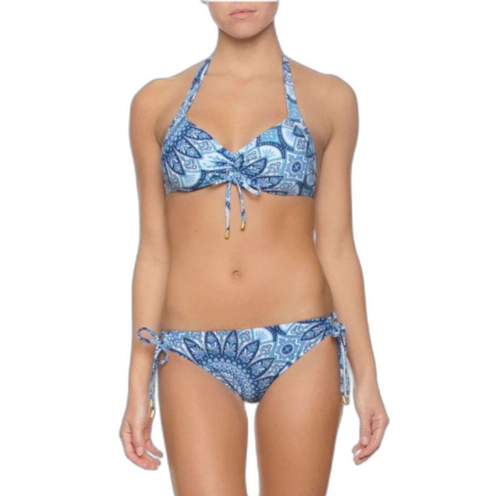 Helen Jon Women's Jamie Blue Abstract Sunflower Mosaic Print 2 Piece Bikini Sz S